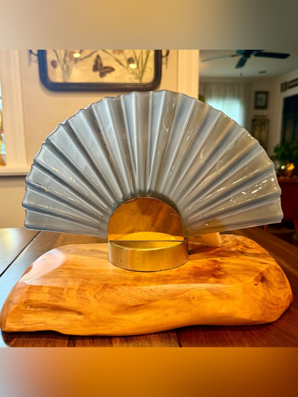 Vintage Vetri Murano Glass Shell Clam Shell Fan Form Candle Lamp w/ Brass base
